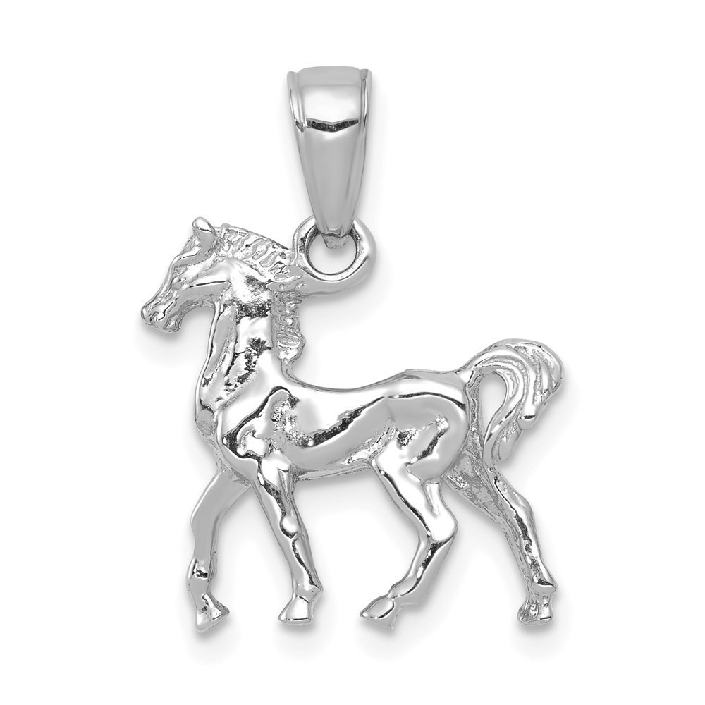 14k White Gold Solid 3-D Equestrian Fine Jewelry Horse Necklace Charm Pendant